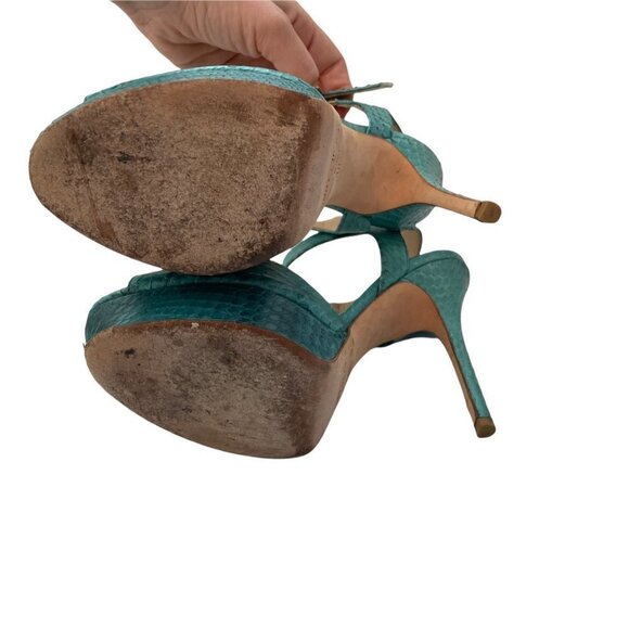 Jimmy Choo Linda Leather Green Python Snake Platform Sandals Ankle Strap 38 (8) - Picture 8 of 12